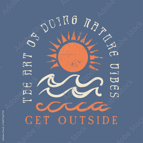vintage summer t shirt design. Sunshine wave graphic print design. get outside slogan tee. sunshine slogan print with vintage sun illustration for graphic te.ai