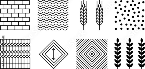 Abstract geometric patterns and botanical elements vector silhouette