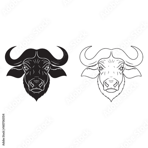 Broad Horn Feature - Buffalo Outline Set - Precise Vector Silhouette and Detailed Lineart - Buffalo silhouette - Buffalo lineart - Buffalo vector - vector set of Buffalo

