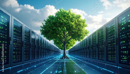 Server Room with a Tree: Data Center and Nature Merging Concept