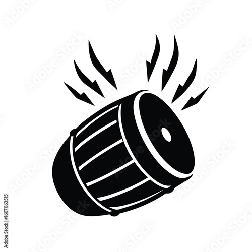 Traditional Dhak Drum with Fiery Sound Waves Radiating Outward Design