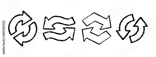 Transfer Arrows Switch Icons Set. Spin Exchange Crayon Pencil Arrow Stroke. Colorful Reverse Flip Concept. Refresh and Restart Cycle Symbols Collection. Rotation Chalk Illustrations. Isolated