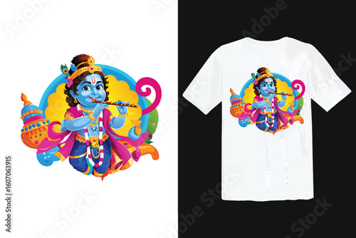 Krishna playing flute design for t shirt printing and other uses
