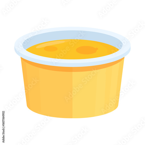 Cartoon-style yellow ramekin filled with a smooth, golden dipping sauce.
