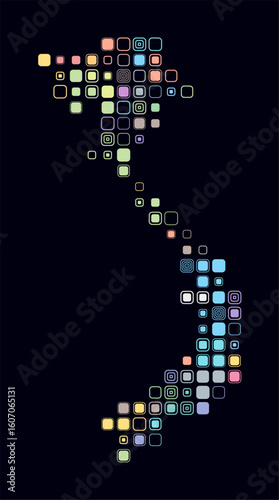 Vietnam, shape of the country build of colored cells. Digital style map of the Vietnam on dark background. Large size rounded square blocks. Stylish vector illustration.