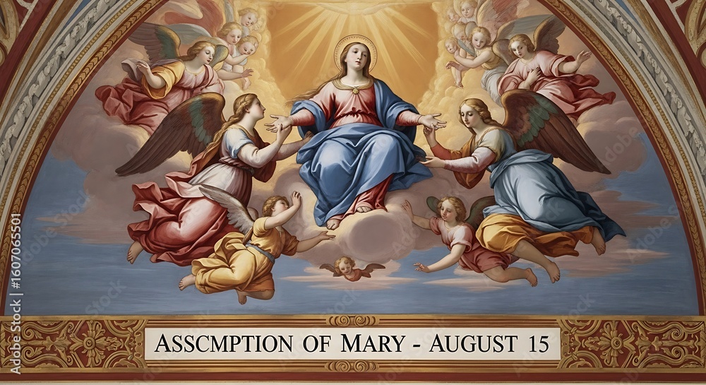Obraz premium The Assumption of Mary fresco depicts a scene of religious significance and artistic beauty