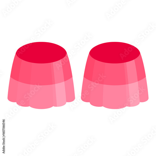 Two pink layered jelly desserts with fluted sides, illustrated in a simple, modern graphic style.