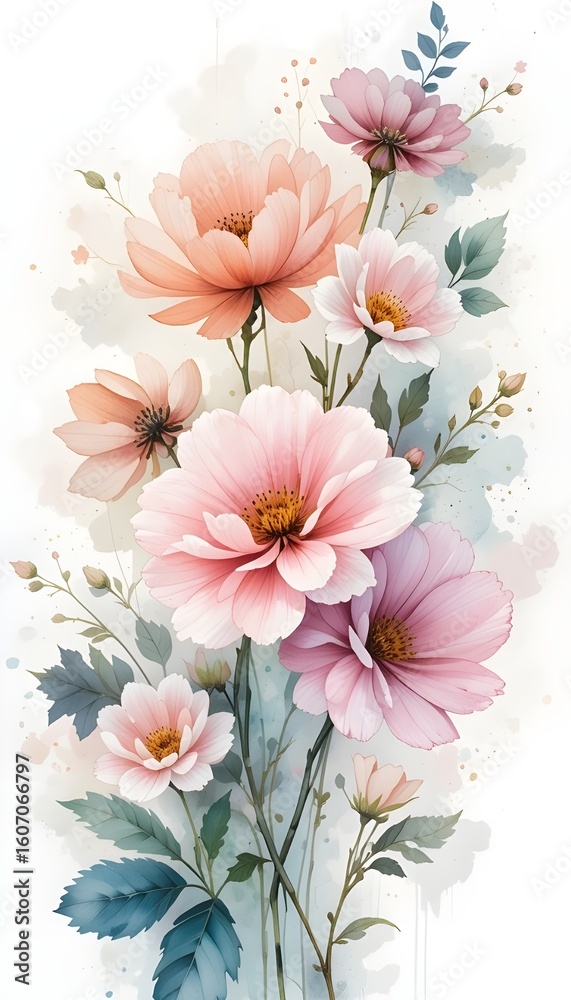 Fototapeta premium Delicate Blooms: Pink Flowers, Soft Petals & Natural Beauty. Ideal for Spring, Romance, Gardens & Gentle Aesthetics.