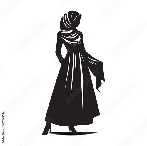 hijab style standing vector silhouette design white background