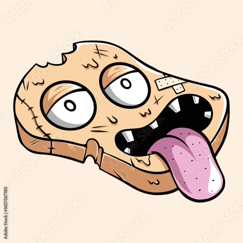 Zombie Toast: An illustrated image depicts a cartoon-style piece of toast brought to life as a comical zombie with stitches, a bandage, and a lolling tongue.