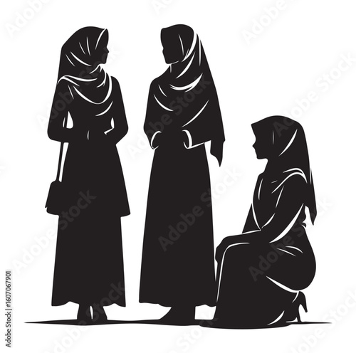 hijab style standing vector silhouette design white background