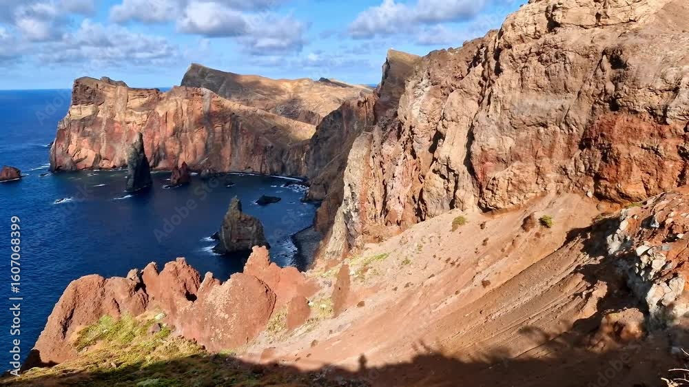 Madeira island nature scenery and best scenic places. 4k hd video from Miradouro da Ponta do Rosto) on the Peninsula of St. Lawrence , popular route for hiking