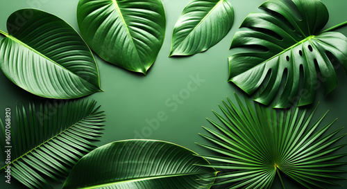 Emerald Ensemble: Different Shapes and Textures of Deep Green Leaves Creating a Harmonious and Inviting Natural Frame