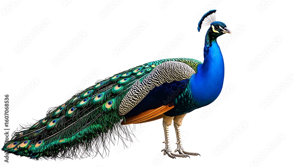 Fototapeta premium Peacock in profile against white