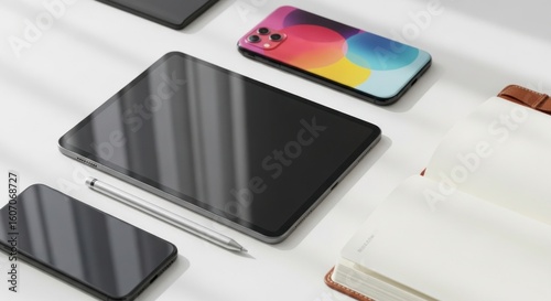 Digital smart phone and smart tablet isolated on solid white surface 
