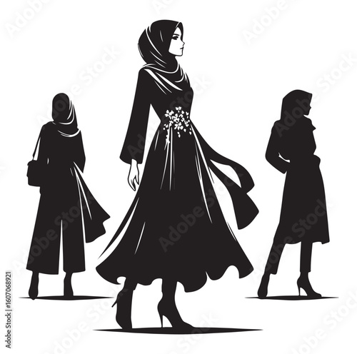 hijab style standing vector silhouette design white background