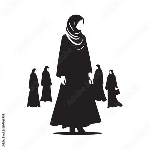 hijab style standing vector silhouette design white background
