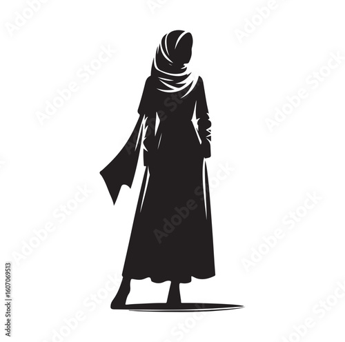hijab style standing vector silhouette design white background