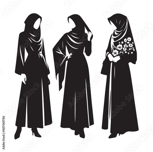 hijab style standing vector silhouette design white background