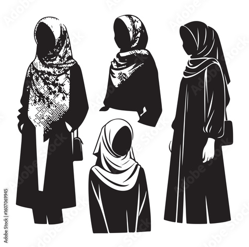 hijab style standing vector silhouette design white background