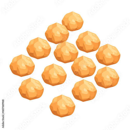 Stylized illustration of golden chickpeas with a bumpy, faceted texture arranged in a neat pattern.