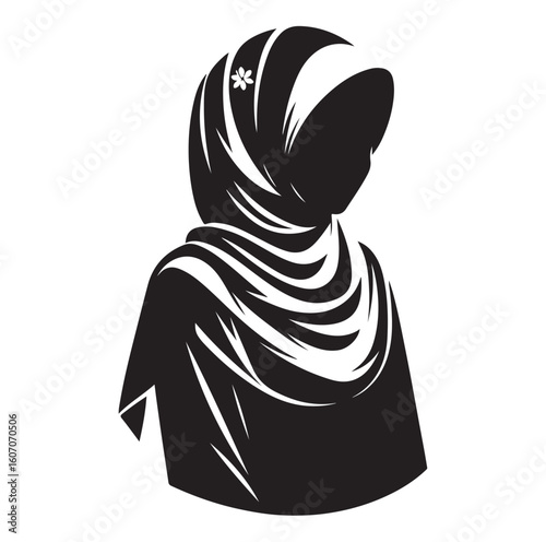 hijab style standing vector silhouette design white background