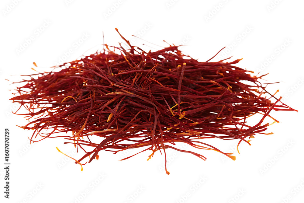 Fototapeta premium Saffron threads delicate arrangement isolated on a transparent background spice crimson