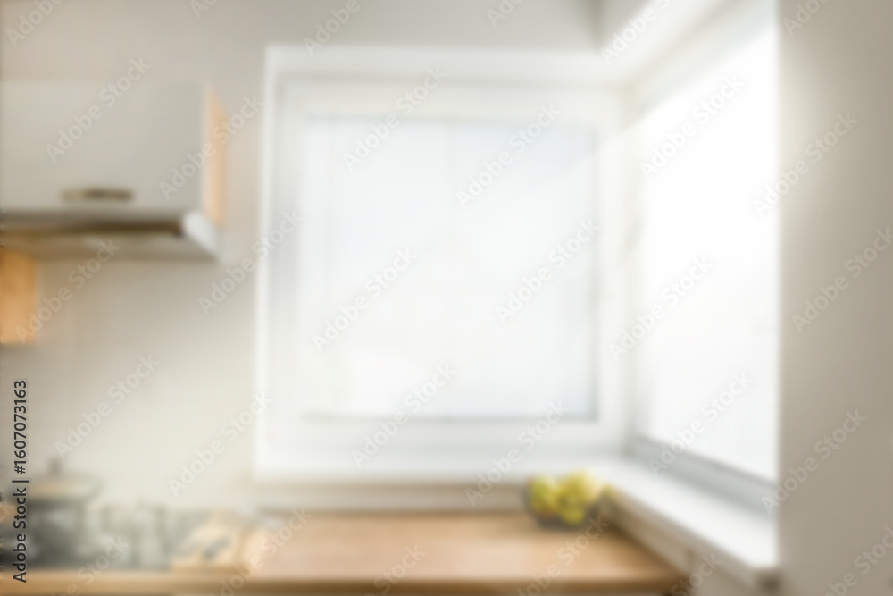 Fototapeta premium Blurry modern corner window in a house in the kitchen