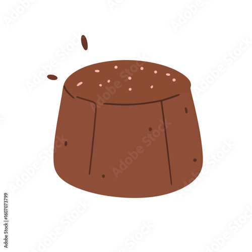 Illustrated chocolate pudding dessert with pink sprinkles and a textured, hand-drawn style.
