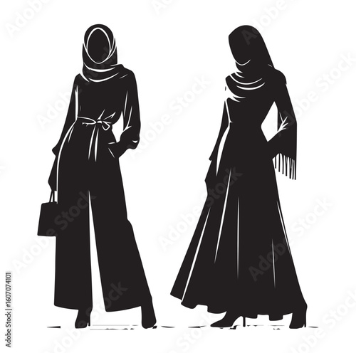 hijab style standing vector silhouette design white background