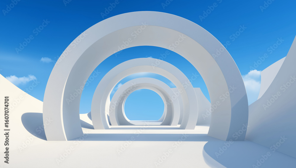 Obraz premium White Archway Tunnel in a Desert Landscape Under a Clear Blue Sky