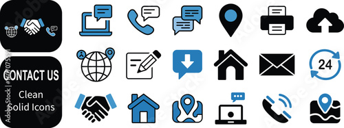 Clean contact us icons illustrating various communication methods and support