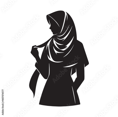 hijab style standing vector silhouette design white background