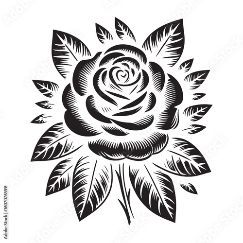 Black and White Silhouette Rose Vector Design