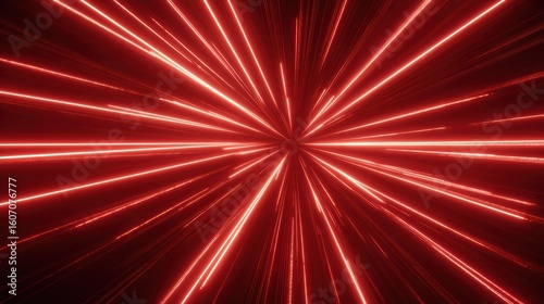 Vibrant red laser beams radiate in various directions, creating an energetic and dynamic visual spectacle.