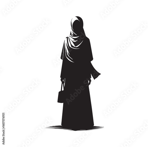 hijab style standing vector silhouette design white background
