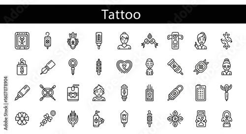 Tattoo & Body Art Icons: Solid Black Vector Symbols for Art & Expression
