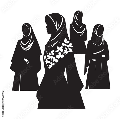 hijab style standing vector silhouette design white background