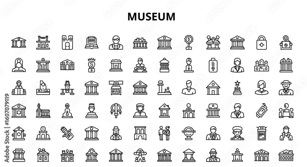 Obraz premium Museum & Art Gallery Icons: Solid Black Vector Symbols for Culture & History