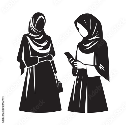 hijab style standing vector silhouette design white background