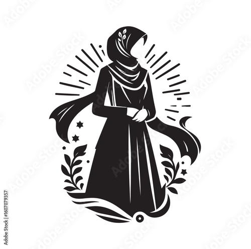 hijab style standing vector silhouette design white background