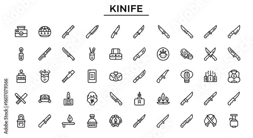 Knife & Blade Icons: Solid Black Vector Symbols for Culinary & Tools
