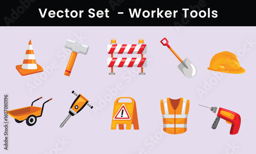Collection of construction tools for workers. Perfect for architecture, engineering, DIY, renovation, home improvement, handyman, and industrial themes