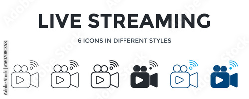 Live Streaming Icon In Different Style Vector Illustration. Designed In Thin Line, Regular Line, Bold Line, Glyph, Color Line, And Color Glyph Style Can Be Used For Web