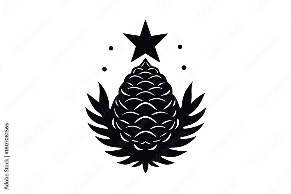 Obraz premium Pinecone and Floral Border Design with Golden Star Accent Illustration