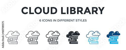 Cloud Library Icon In Different Style Vector Illustration. Designed In Thin Line, Regular Line, Bold Line, Glyph, Color Line, And Color Glyph Style Can Be Used For Web