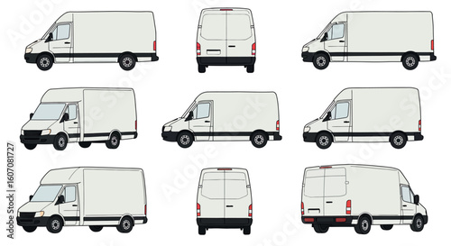 Versatile cargo van set in flat style for commercial fleet designs