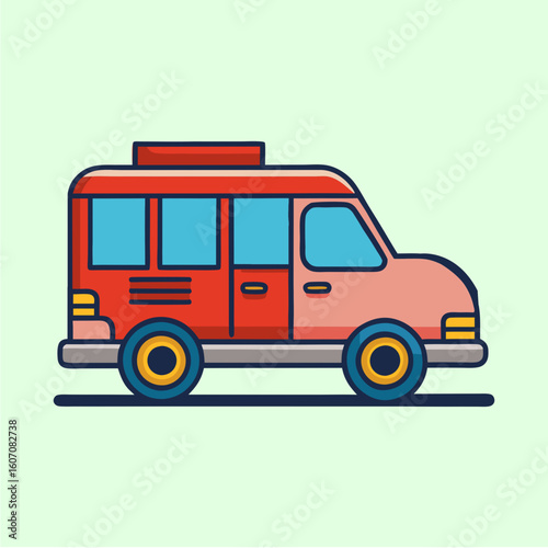 Wallpaper Mural Stylized Cartoon Red and Pink Van with Blue Windows and Wheels Illustration Torontodigital.ca