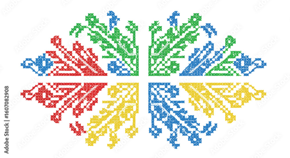 Obraz premium Colorful geometric pixel art snowflakes in mosaic style with cross pattern