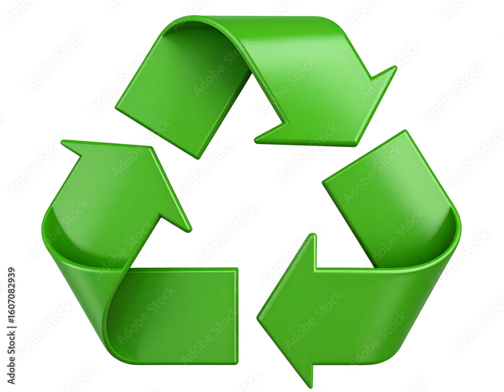 Fototapeta premium Classic Green Recycling Symbol with 3 Arrows in Loop, Flat Design, Transparent Background PNG